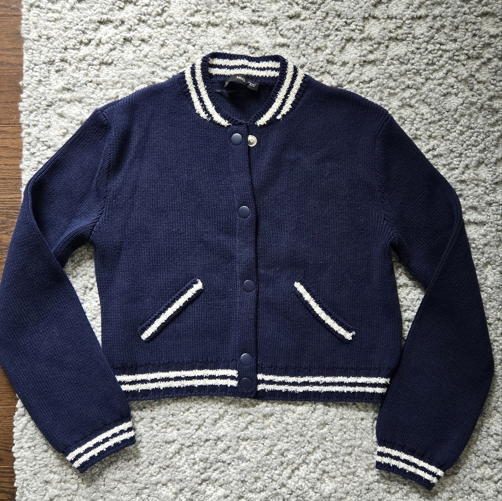 Mango Navy Blue Varsity Style Cardigan